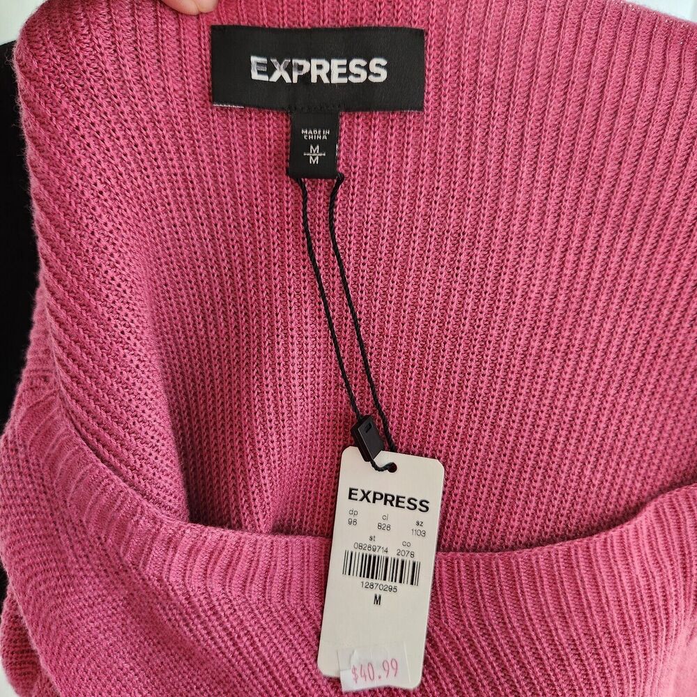 New Express Cold Shoulder Sweater Womens Medium Pink Ribbed Lightweight Soft - Picture 9 of 10